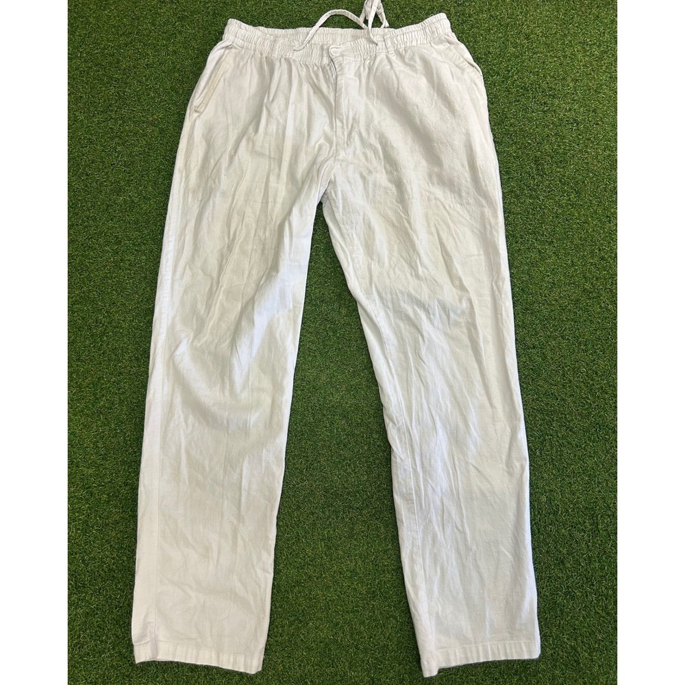 Sailwind Mens White Linen Blend Drawstring Elastic Waist Beach Pants Size 36